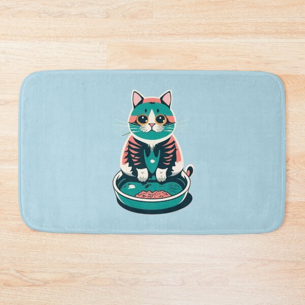 Item preview, cute and smiley blue cat sitting in its cat litter box designed and sold by The  Knick Knack Nook.