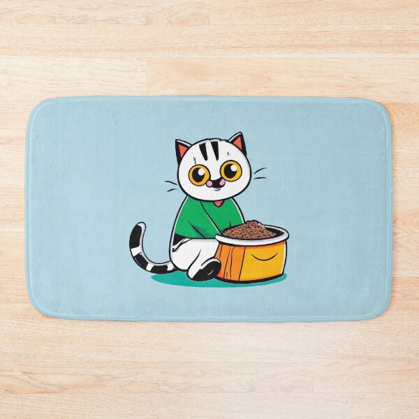 Item preview, cute and smiley white cat sitting in its cat litter box designed and sold by The  Knick Knack Nook.