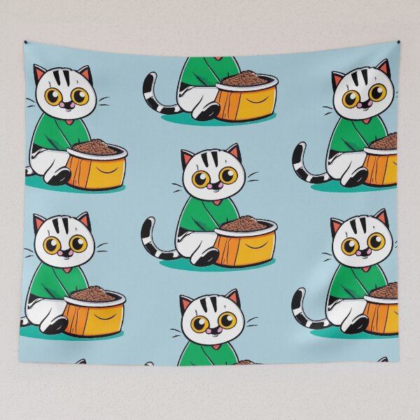 Item preview, cute and smiley white cat sitting in its cat litter box designed and sold by The  Knick Knack Nook.