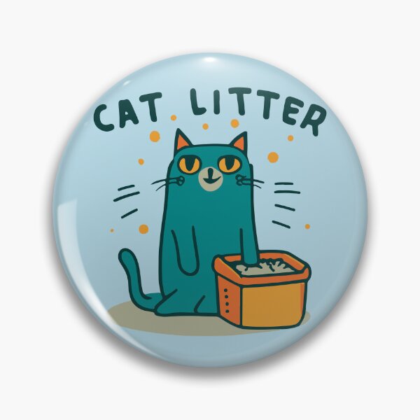 Item preview, cute and smiley blue cat sitting in its cat litter box designed and sold by The  Knick Knack Nook.