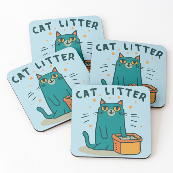 Item preview, cute and smiley blue cat sitting in its cat litter box designed and sold by The  Knick Knack Nook.