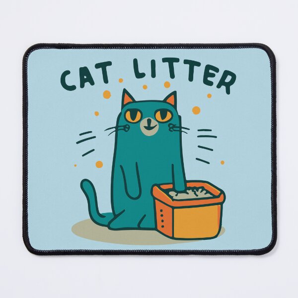 Item preview, cute and smiley blue cat sitting in its cat litter box designed and sold by The Knick Knack Nook.