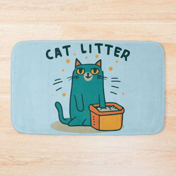 Item preview, cute and smiley blue cat sitting in its cat litter box designed and sold by The  Knick Knack Nook.