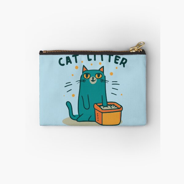 Item preview, cute and smiley blue cat sitting in its cat litter box designed and sold by The  Knick Knack Nook.