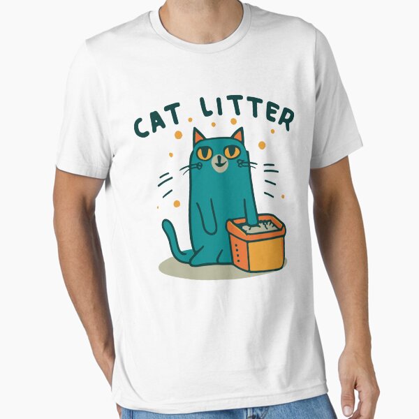 Item preview, cute and smiley blue cat sitting in its cat litter box designed and sold by The  Knick Knack Nook.