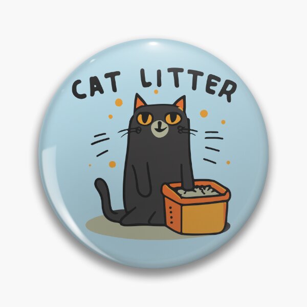 Item preview, cute and smiley black cat sitting in its cat litter box designed and sold by The  Knick Knack Nook.