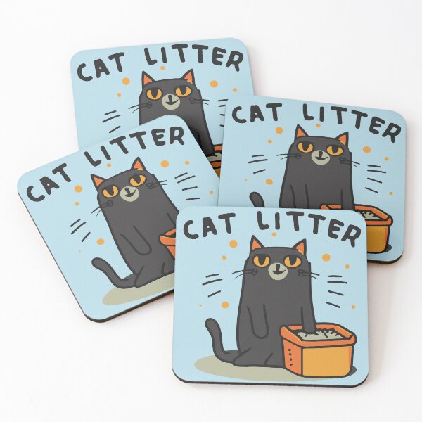 Item preview, cute and smiley black cat sitting in its cat litter box designed and sold by The  Knick Knack Nook.