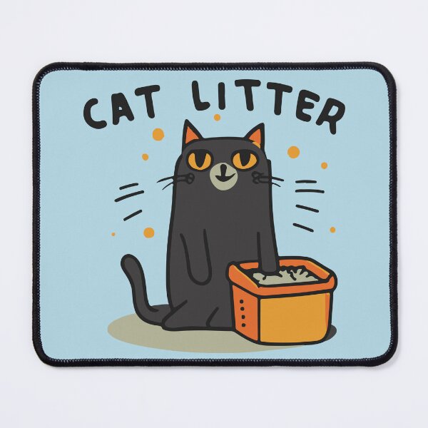 Item preview, cute and smiley black cat sitting in its cat litter box designed and sold by The  Knick Knack Nook.