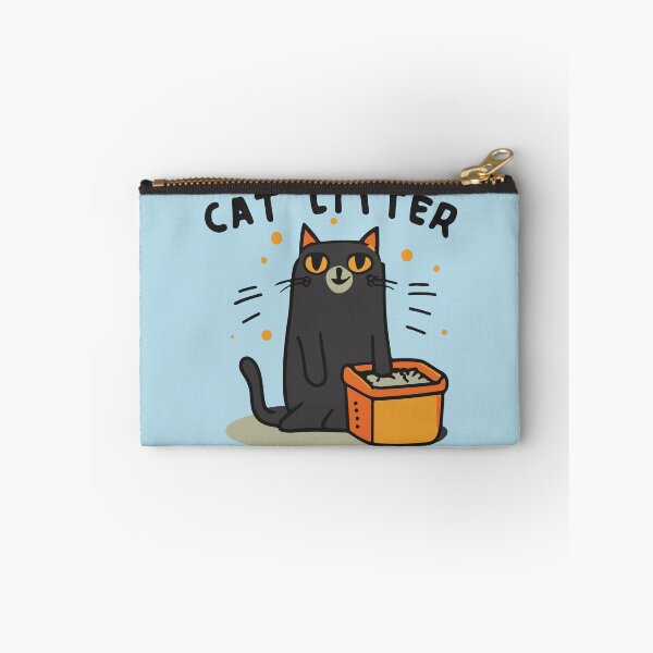 Item preview, cute and smiley black cat sitting in its cat litter box designed and sold by The  Knick Knack Nook.