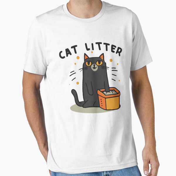 Item preview, cute and smiley black cat sitting in its cat litter box designed and sold by The  Knick Knack Nook.