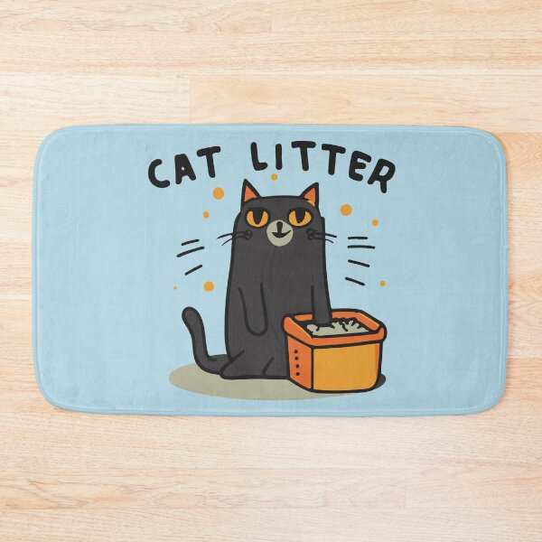 Item preview, cute and smiley black cat sitting in its cat litter box designed and sold by The  Knick Knack Nook.