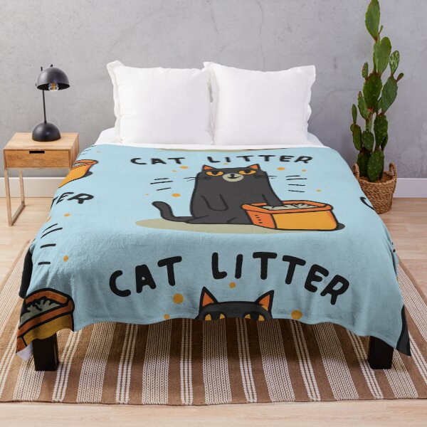 Item preview, cute and smiley black cat sitting in its cat litter box designed and sold by The  Knick Knack Nook.