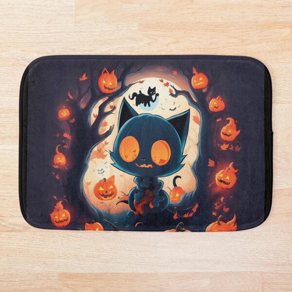 Aperçu de l'œuvre Chaton parmi les citrouilles fantômes d'Halloween créée et vendue par WinkuStudio.