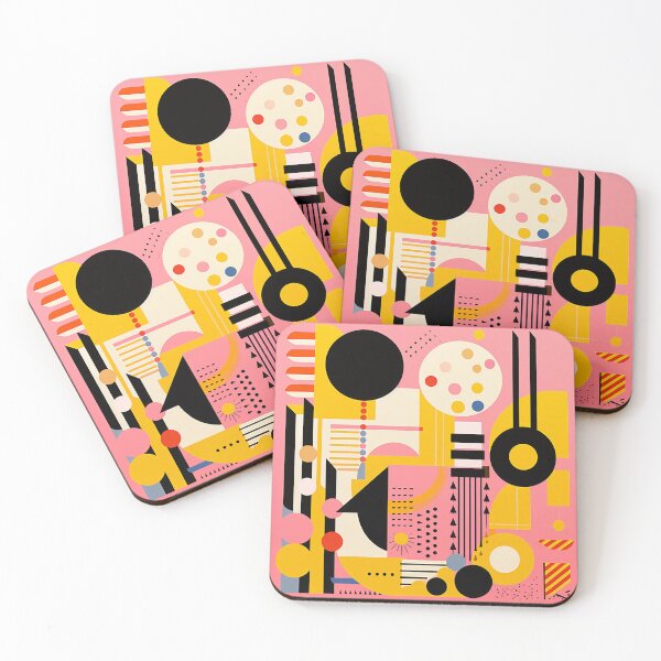 Item preview, Vibrant Deco Reverie: Pink & Yellow Abstract Art with Bold Geometry designed and sold by PaintbrushPlace.