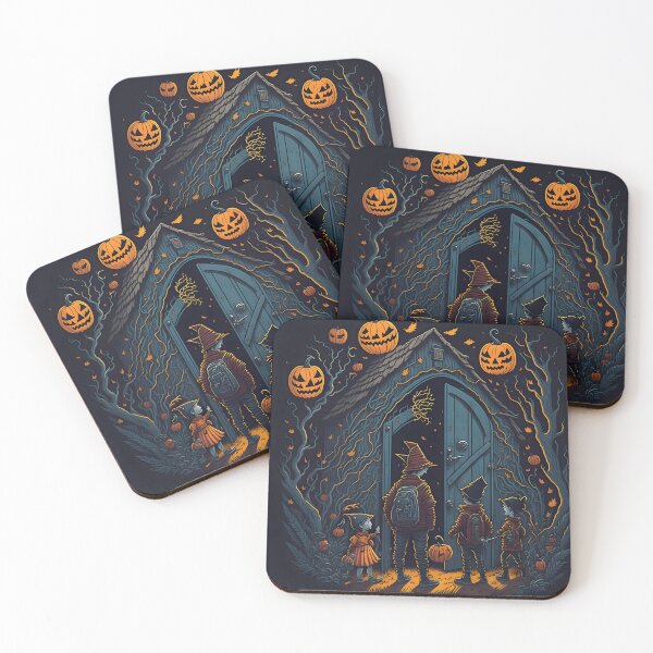 Item preview, "Capturing the enchantment of a Halloween night, the artwork portrays a delightful trick-or-treating adventure as children in costumes journey from door to door in search of treats." designed and sold by Best-Art-32.