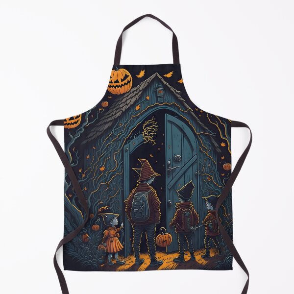 Item preview, "Capturing the enchantment of a Halloween night, the artwork portrays a delightful trick-or-treating adventure as children in costumes journey from door to door in search of treats." designed and sold by Best-Art-32.