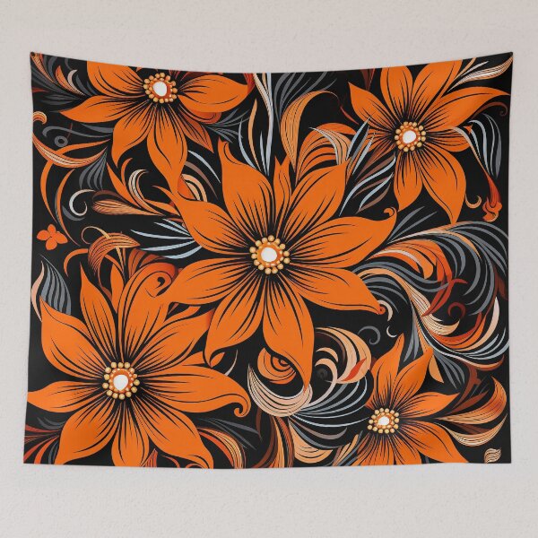 Item preview, Orange flowers on black background designed and sold by FlyingRaven1.