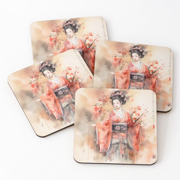 Artikelvorschau, Japanisch, Maiko, Haiku, Geisha, Porträt, Aquarell, Malerei, Geiko, Japan, Nihonga, Sumi-e, Kimono, Sakura, Blumen, Kirschblüte entworfen und verkauft von KsaveraArt.