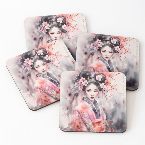 Artikelvorschau, Japanisch, Maiko, Haiku, Geisha, Porträt, Aquarell, Malerei, Geiko, Japan, Nihonga, Sumi-e, Kimono, Sakura, Blumen, Kirschblüte entworfen und verkauft von KsaveraArt.