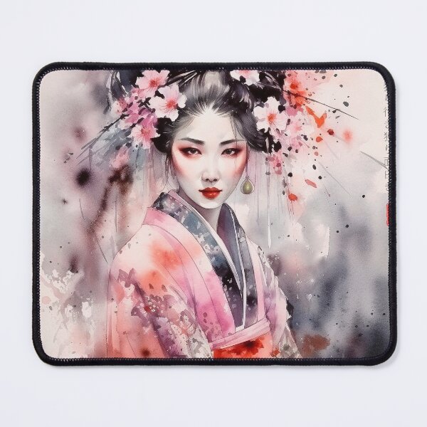 Aperçu de l'œuvre Japonais, maiko, haïku, geisha, portrait, aquarelle, peinture, geiko, japon, nihonga, sumi-e, kimono, sakura, floral, fleur de cerisier créée et vendue par KsaveraArt.