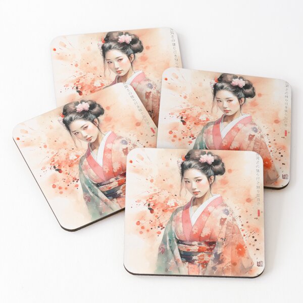 Artikelvorschau, Japanisch, Maiko, Haiku, Geisha, Porträt, Aquarell, Malerei, Geiko, Japan, Nihonga, Sumi-e, Kimono, Sakura, Blumen, Kirschblüte entworfen und verkauft von KsaveraArt.