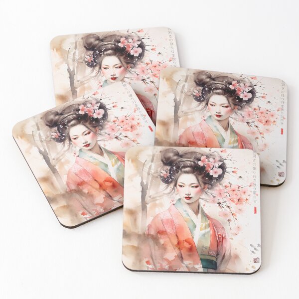Artikelvorschau, Japanisch, Maiko, Haiku, Geisha, Porträt, Aquarell, Malerei, Geiko, Japan, Nihonga, Sumi-e, Kimono, Sakura, Blumen, Kirschblüte entworfen und verkauft von KsaveraArt.