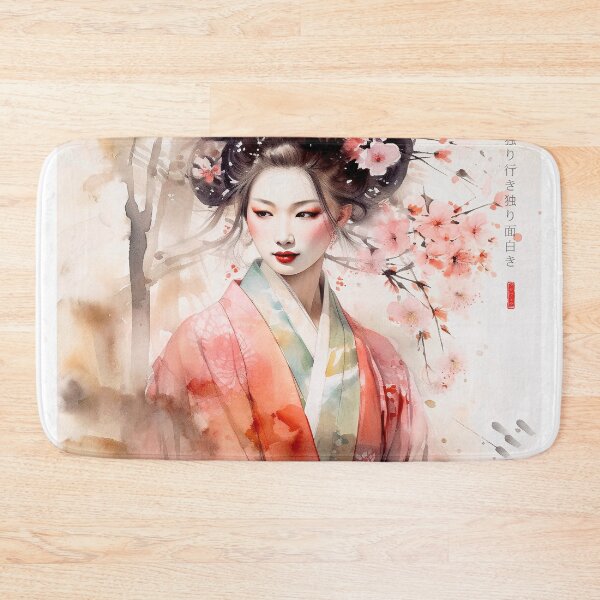 Item preview, Japanese, maiko, haiku, geisha, portrait, watercolor, painting, geiko, japan, nihonga, sumi-e, kimono, sakura, floral, cherry blossom designed and sold by KsaveraArt.
