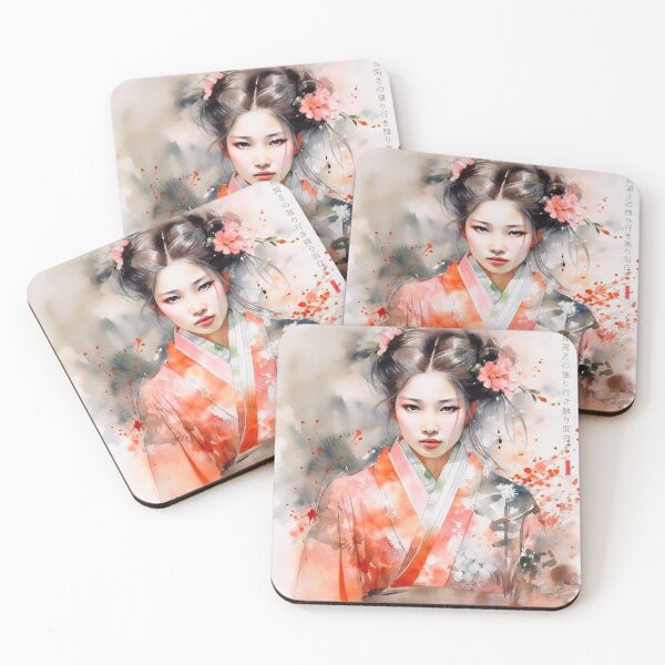 Artikelvorschau, Japanisch, Maiko, Haiku, Geisha, Porträt, Aquarell, Malerei, Geiko, Japan, Nihonga, Sumi-e, Kimono, Sakura, Blumen, Kirschblüte entworfen und verkauft von KsaveraArt.