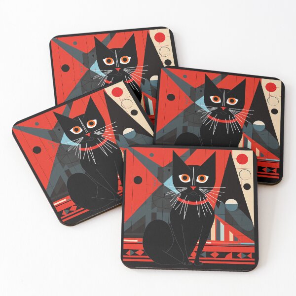 Item preview, Red and black geometric cat designed and sold by Art91design.