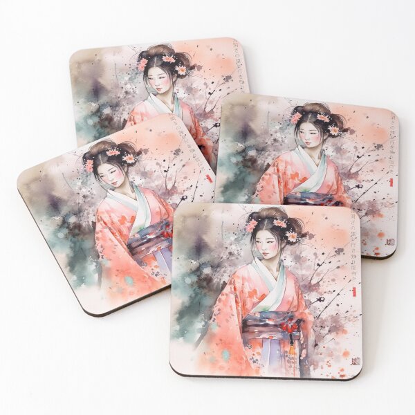 Artikelvorschau, Japanisch, Maiko, Haiku, Geisha, Porträt, Aquarell, Malerei, Geiko, Japan, Nihonga, Sumi-e, Kimono, Sakura, Blumen, Kirschblüte entworfen und verkauft von KsaveraArt.