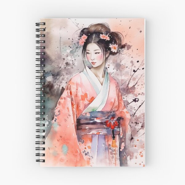 Aperçu de l'œuvre Japonais, maiko, haïku, geisha, portrait, aquarelle, peinture, geiko, japon, nihonga, sumi-e, kimono, sakura, floral, fleur de cerisier créée et vendue par KsaveraArt.