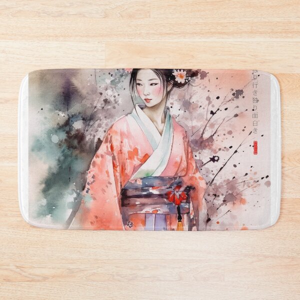 Item preview, Japanese, maiko, haiku, geisha, portrait, watercolor, painting, geiko, japan, nihonga, sumi-e, kimono, sakura, floral, cherry blossom designed and sold by KsaveraArt.