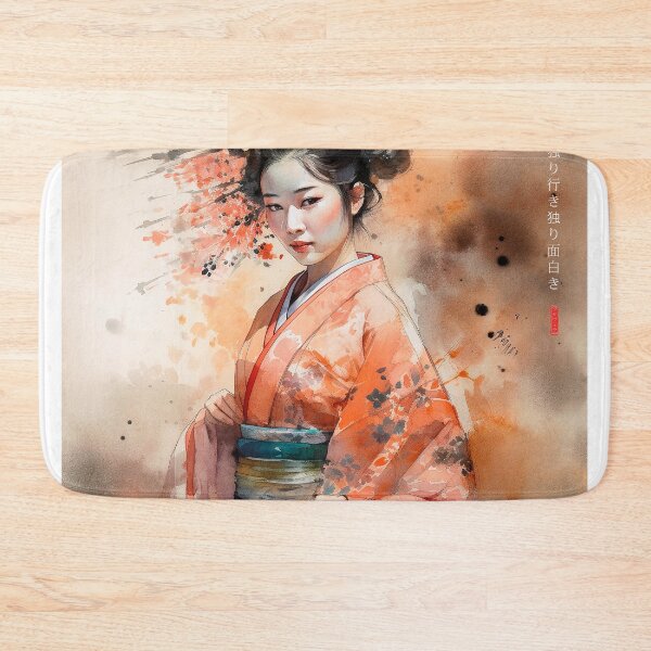 Item preview, Japanese, maiko, haiku, geisha, portrait, watercolor, painting, geiko, japan, nihonga, sumi-e, kimono, sakura, floral, cherry blossom designed and sold by KsaveraArt.