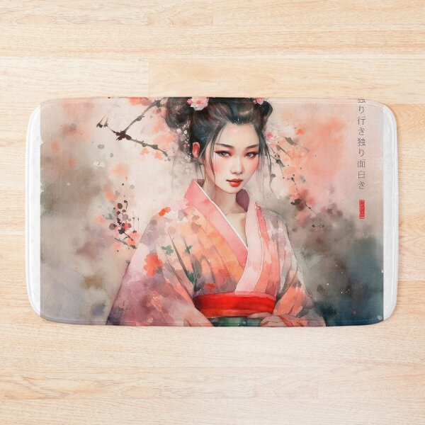 Item preview, Japanese, maiko, haiku, geisha, portrait, watercolor, painting, geiko, japan, nihonga, sumi-e, kimono, sakura, floral, cherry blossom designed and sold by KsaveraArt.