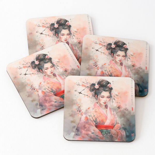 Artikelvorschau, Japanisch, Maiko, Haiku, Geisha, Porträt, Aquarell, Malerei, Geiko, Japan, Nihonga, Sumi-e, Kimono, Sakura, Blumen, Kirschblüte entworfen und verkauft von KsaveraArt.