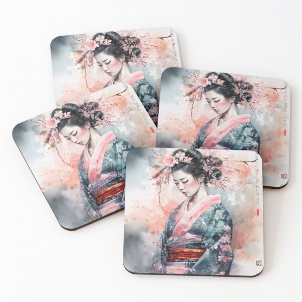 Artikelvorschau, Japanisch, Maiko, Haiku, Geisha, Porträt, Aquarell, Malerei, Geiko, Japan, Nihonga, Sumi-e, Kimono, Sakura, Blumen, Kirschblüte entworfen und verkauft von KsaveraArt.