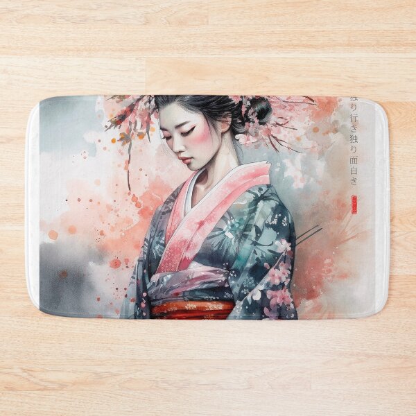 Item preview, Japanese, maiko, haiku, geisha, portrait, watercolor, painting, geiko, japan, nihonga, sumi-e, kimono, sakura, floral, cherry blossom designed and sold by KsaveraArt.