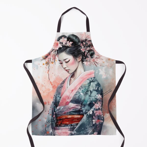 Item preview, Japanese, maiko, haiku, geisha, portrait, watercolor, painting, geiko, japan, nihonga, sumi-e, kimono, sakura, floral, cherry blossom designed and sold by KsaveraArt.