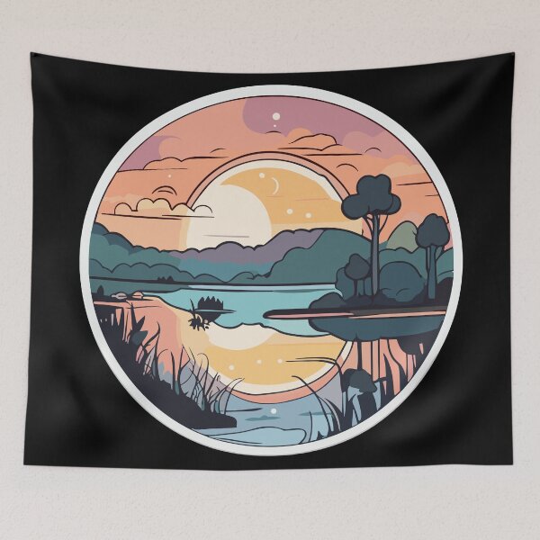 Item preview, Golden Hour Lakeside Sunrise | Golden Hour Landscape sunrise Illustration designed and sold by EnviroGuard.