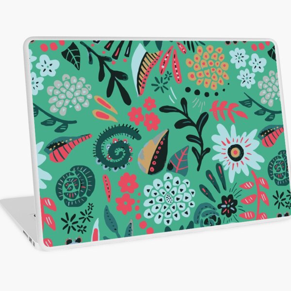 blue floral/green background Laptop Skin