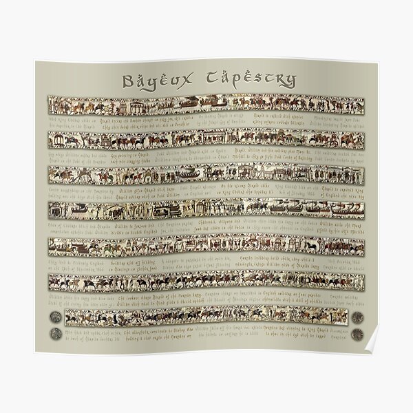 Bayeux Tapestry Full Scenes On Beige Background Poster