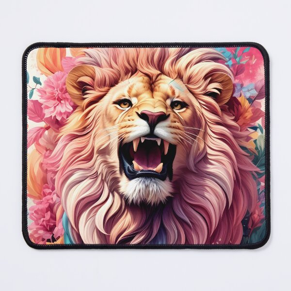 Item preview, Vibrant Roaring Lion Surrounded by Colorful Flowers designed and sold by Ceemko's Vintage Corner.