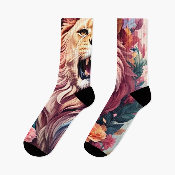 Item preview, Vibrant Roaring Lion Surrounded by Colorful Flowers designed and sold by Ceemko's Vintage Corner.