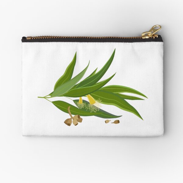 Eucalyptus twig with leaves, flowers and seeds Zipper Pouch