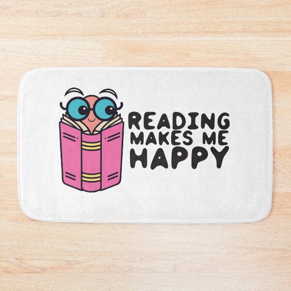 Item preview, READING MAKES ME HAPPY - Cute Bookworm Reading A Pink Book designed and sold by SorryFrog.