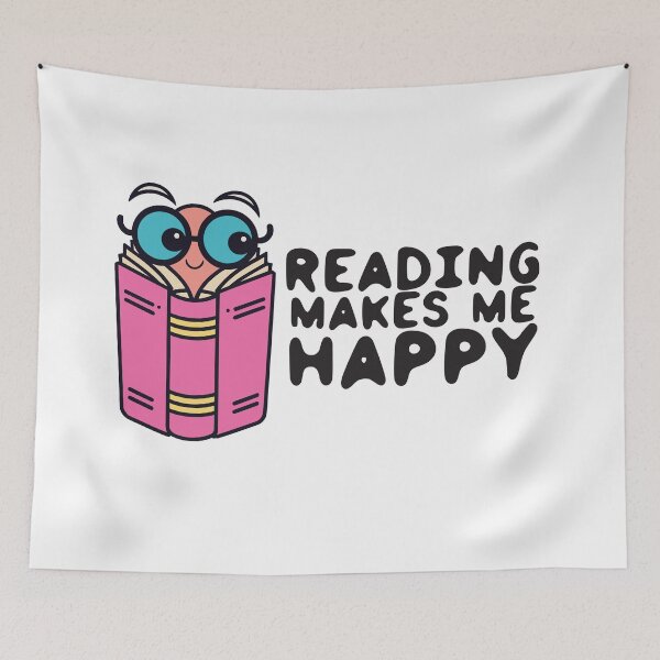 Item preview, READING MAKES ME HAPPY - Cute Bookworm Reading A Pink Book designed and sold by SorryFrog.