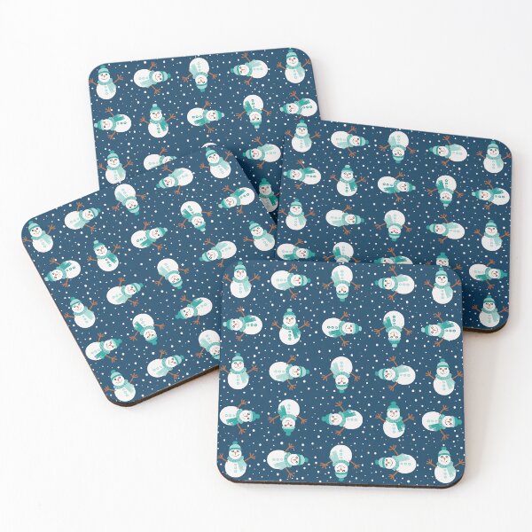 Item preview, Snowmen with a Pale Blue and Aqua scarf doing cartwheels in the snow on Navy designed and sold by MoorePatterns.