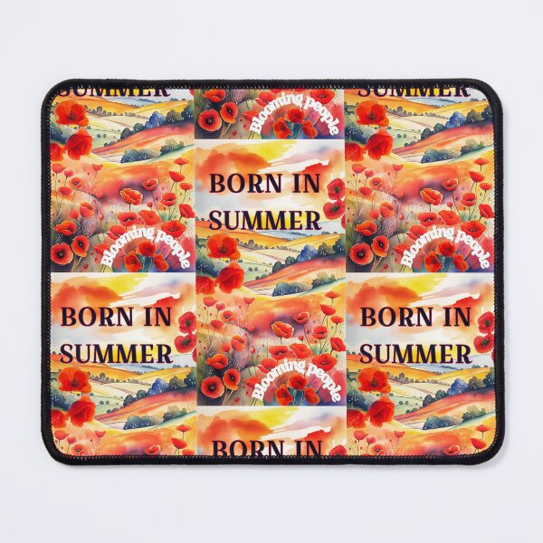 Item preview, Born in summer, hilly summer landscape full of flowering poppies, inscription on image: Born in summer, blooming peoplel designed and sold by Creativesphotos.