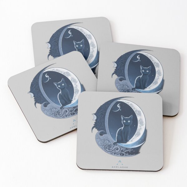 Item preview,  Blue cat on decorated moon 1, Akelarre designed and sold by AkelarreDesigns.