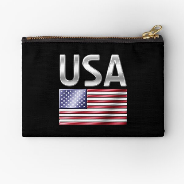USA - American Flag & Text - Metallic Zipper Pouch